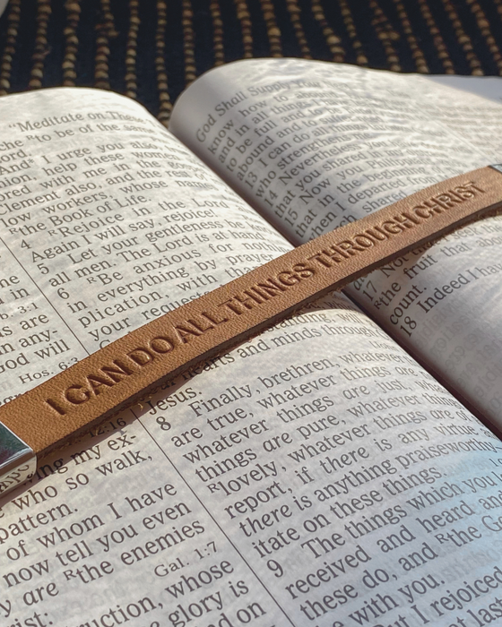 Philippians 4:13 Genuine Leather Bracelet